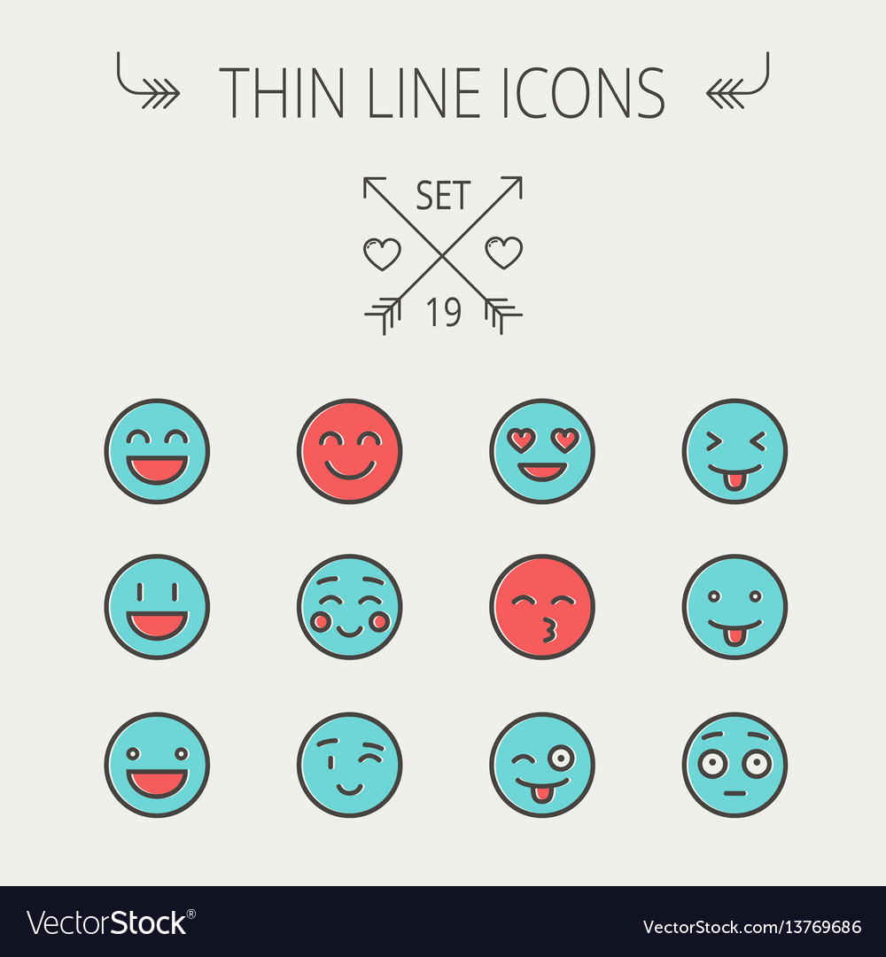 Emoji thin line icon set Royalty Free Vector Image