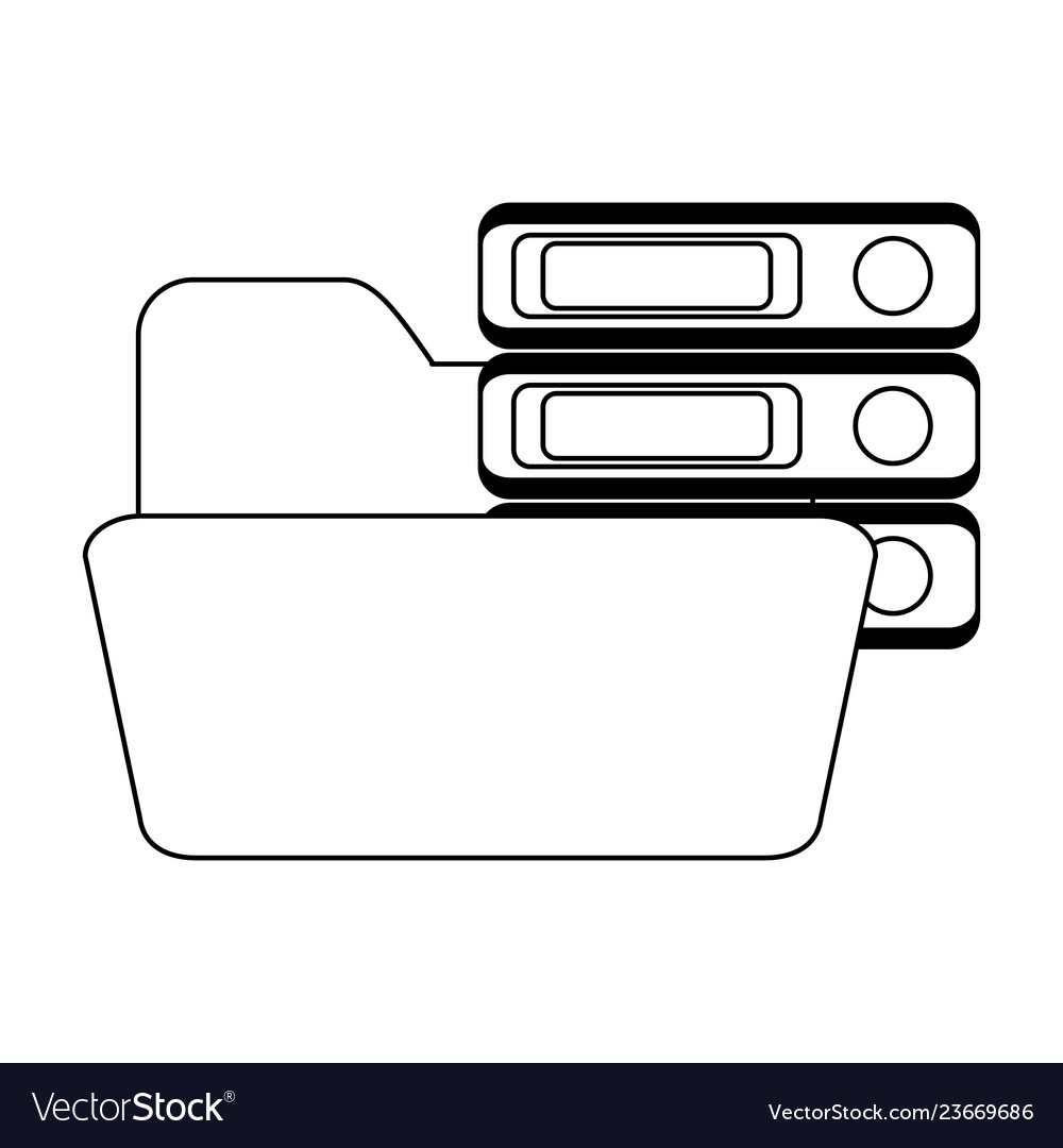Folder with servers database in black and white vector image Folder with servers database in black and white