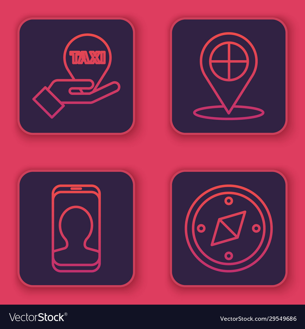 Set line hand on map pointer with taxi call vector image Set line hand on map pointer with taxi call