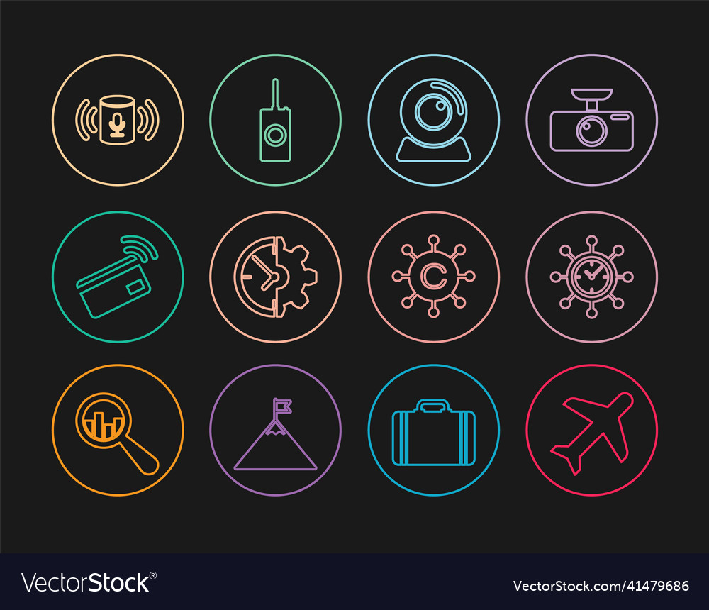 Set line plane clock and gear web camera vector image Set line plane clock and gear web camera