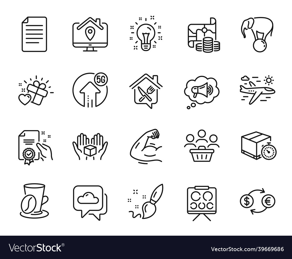 Set of certificate megaphone and file line vector image Set of certificate megaphone and file line