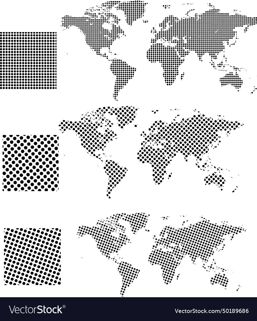 Set of dotted world maps in different resolution