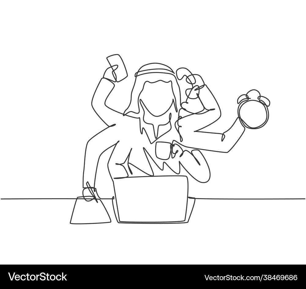 Single continuous line drawing young arab Vector Image