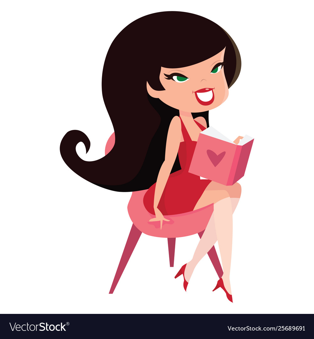 Cartoon Retro Pinup Girl With Book Royalty Free Vector Image