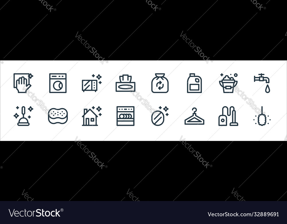 Cleaning line icons linear set quality vector image Cleaning line icons linear set quality