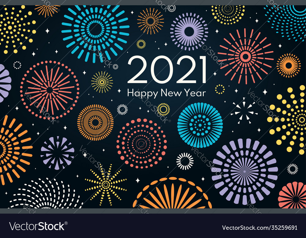 Colorful fireworks 2021 happy new year background vector image Colorful fireworks 2021 happy new year background