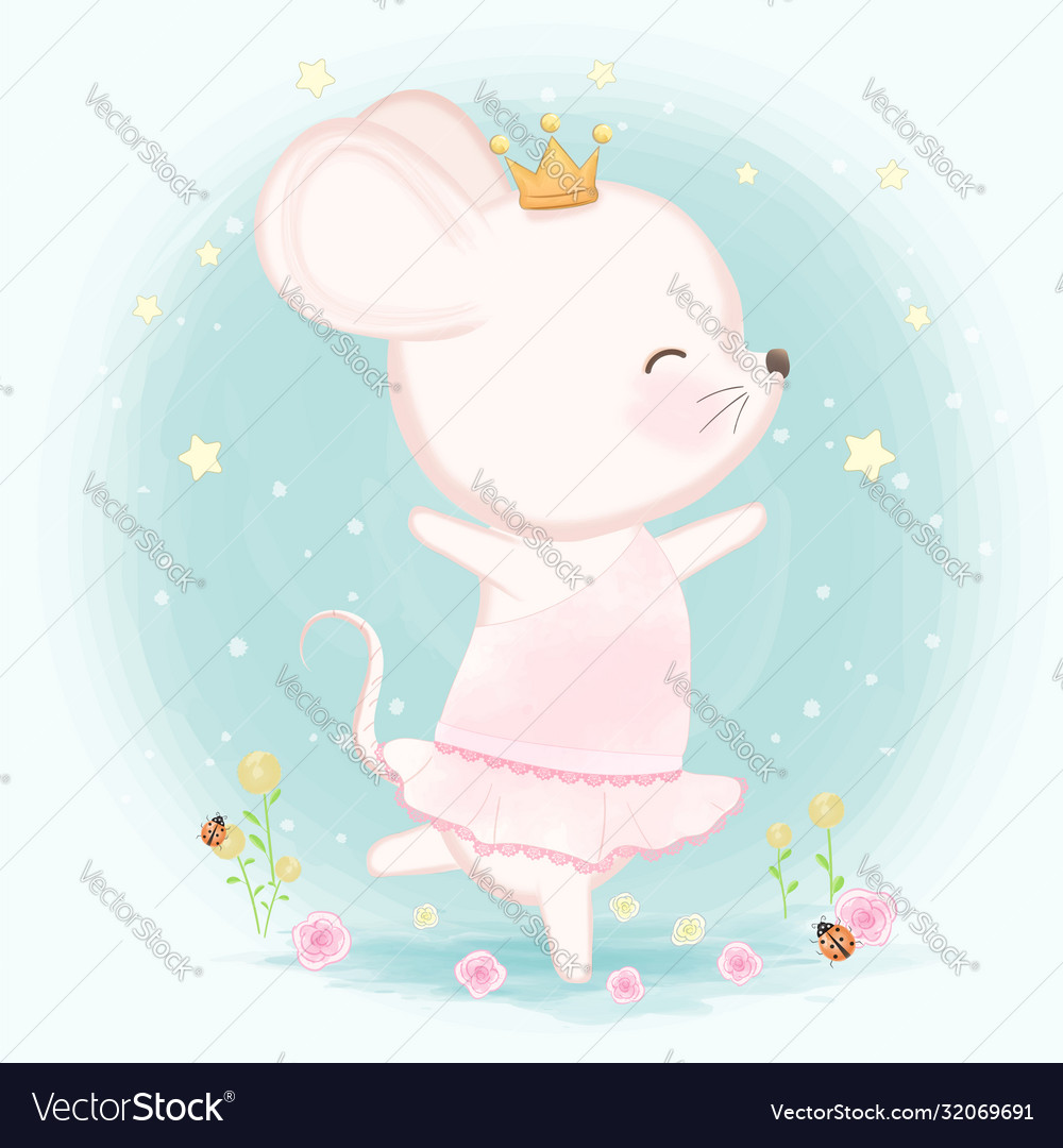 Cute mouse hand drawn animal watercolor on green vector image Cute mouse hand drawn animal watercolor on green