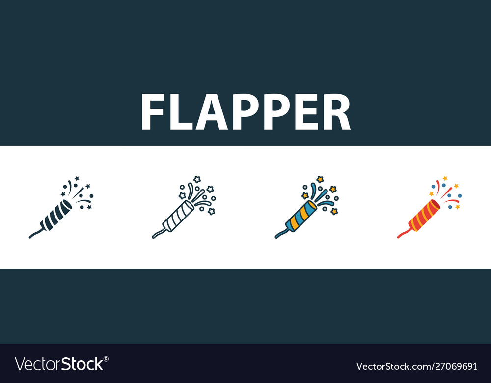 Flapper with confetti icon set four elements