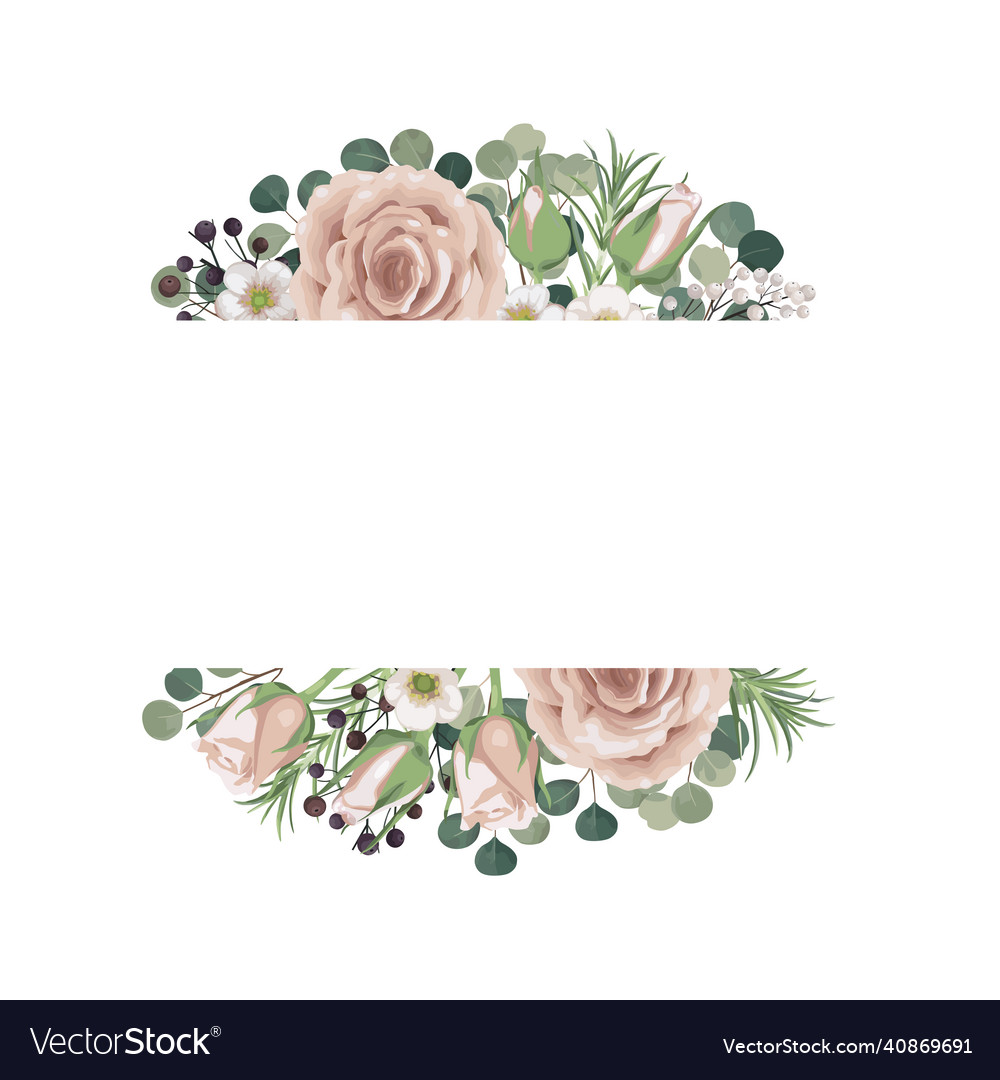 Floral frame peach rose green eucalyptus tender vector image Floral frame peach rose green eucalyptus tender