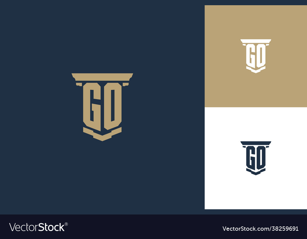 Go monogram initials logo design with pillar icon