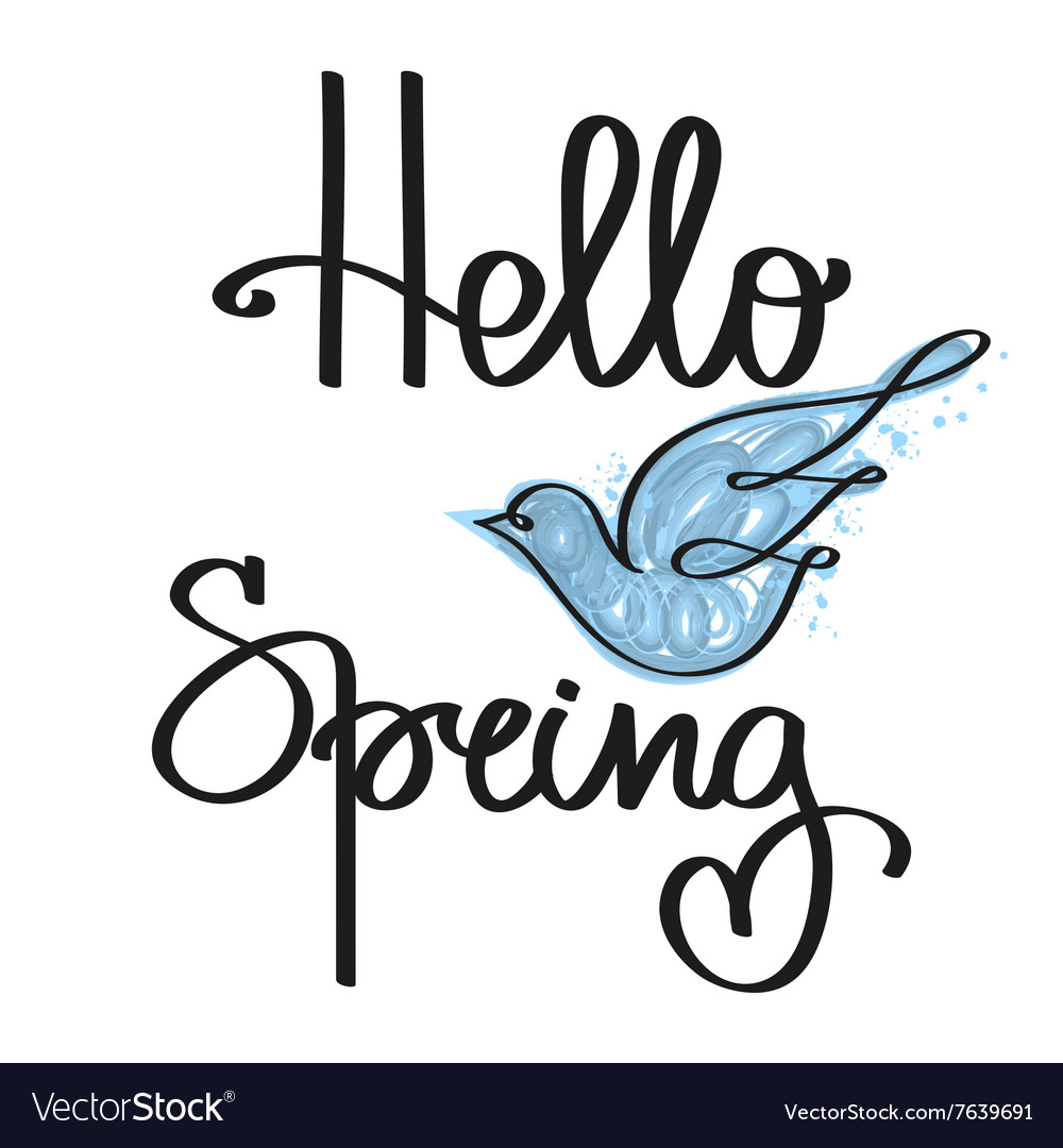 Handmade calligraphy and text hello spring