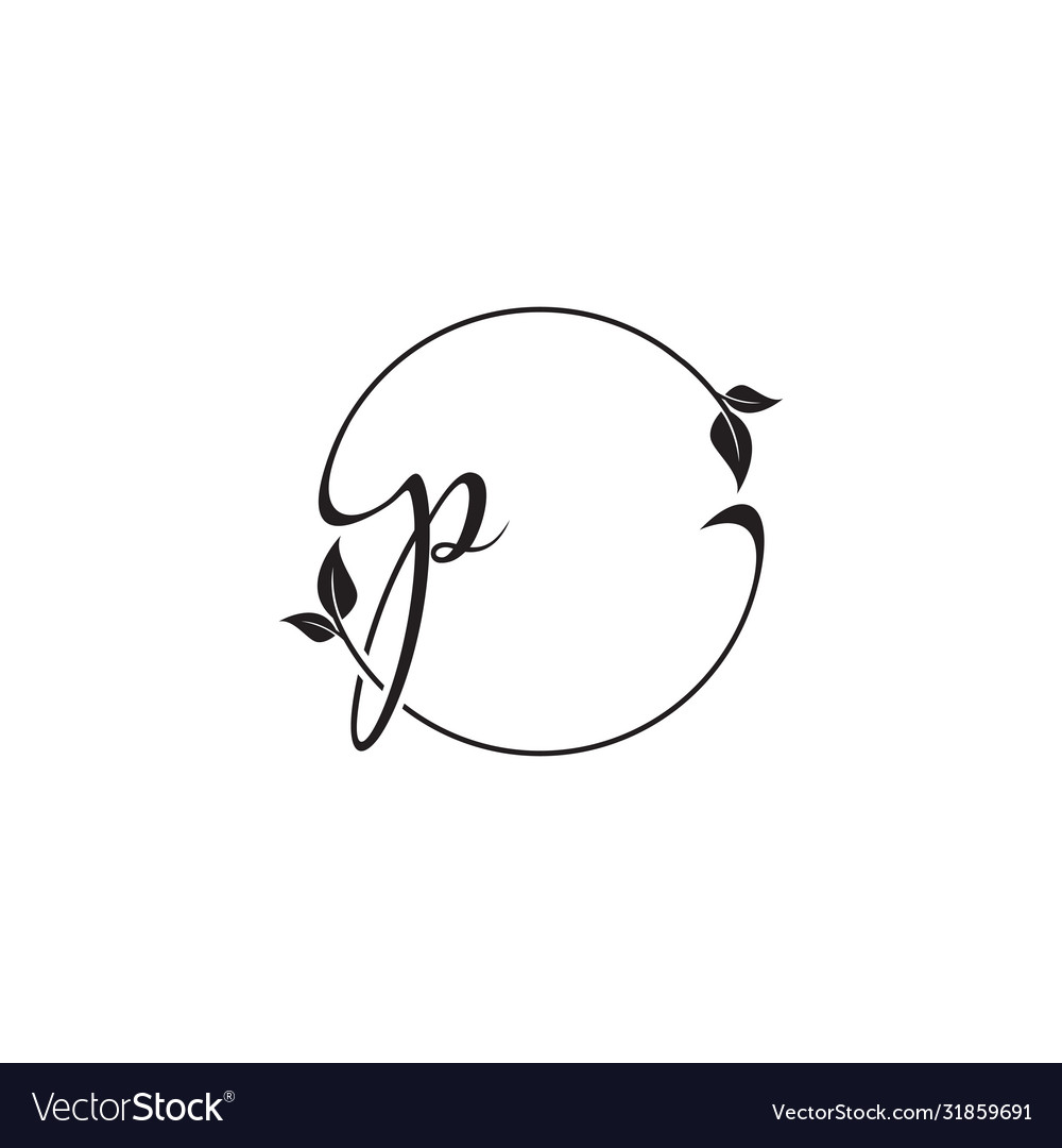 P Circle Leaf Script Letter Logo Design Concept Vector Image