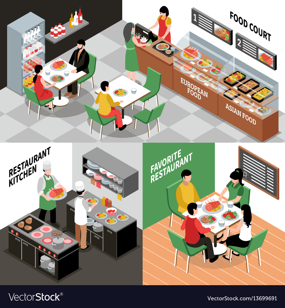 Restaurant interior compositions set Royalty Free Vector