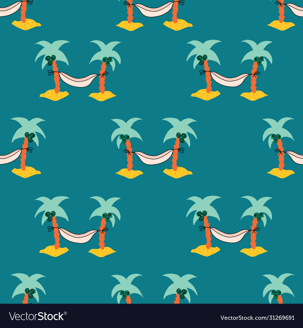Seamless pattern with hammock between coconut palm vector image Seamless pattern with hammock between coconut palm