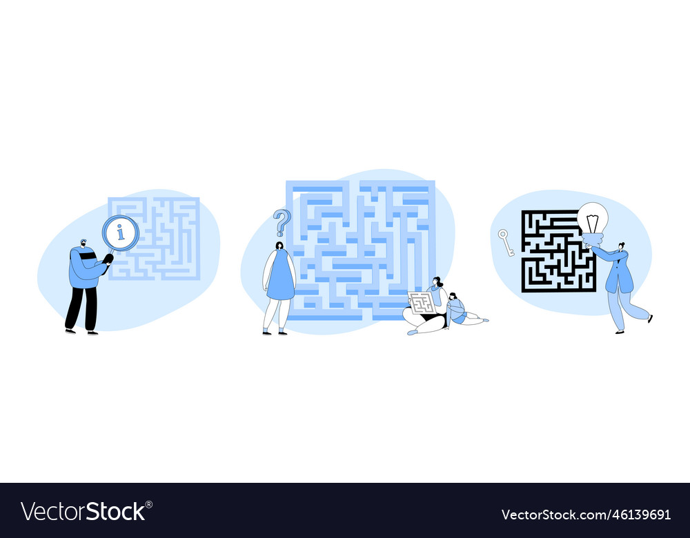 Setzen Sie Zeichen Suche Ideenlösung in labyrinth vector image Setzen Sie Zeichen Suche Ideenlösung in labyrinth