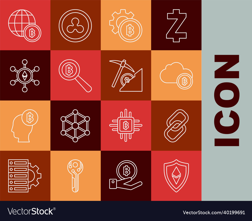 Set line shield ethereum eth chain link vector image Set line shield ethereum eth chain link