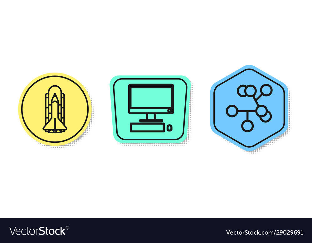 Set line space shuttle and rockets computer vector image Set line space shuttle and rockets computer