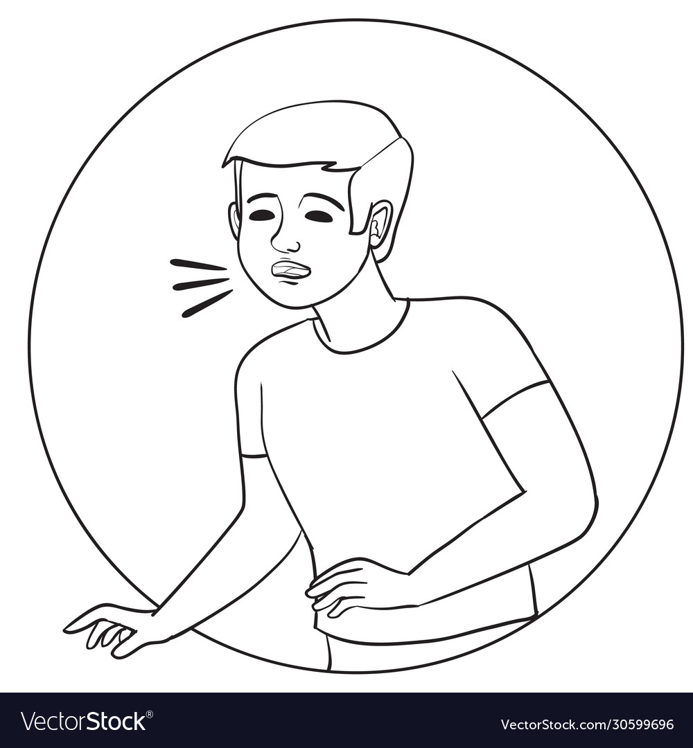 Boy Sneezes Outline Drawing Isolated Object On Vector Image
