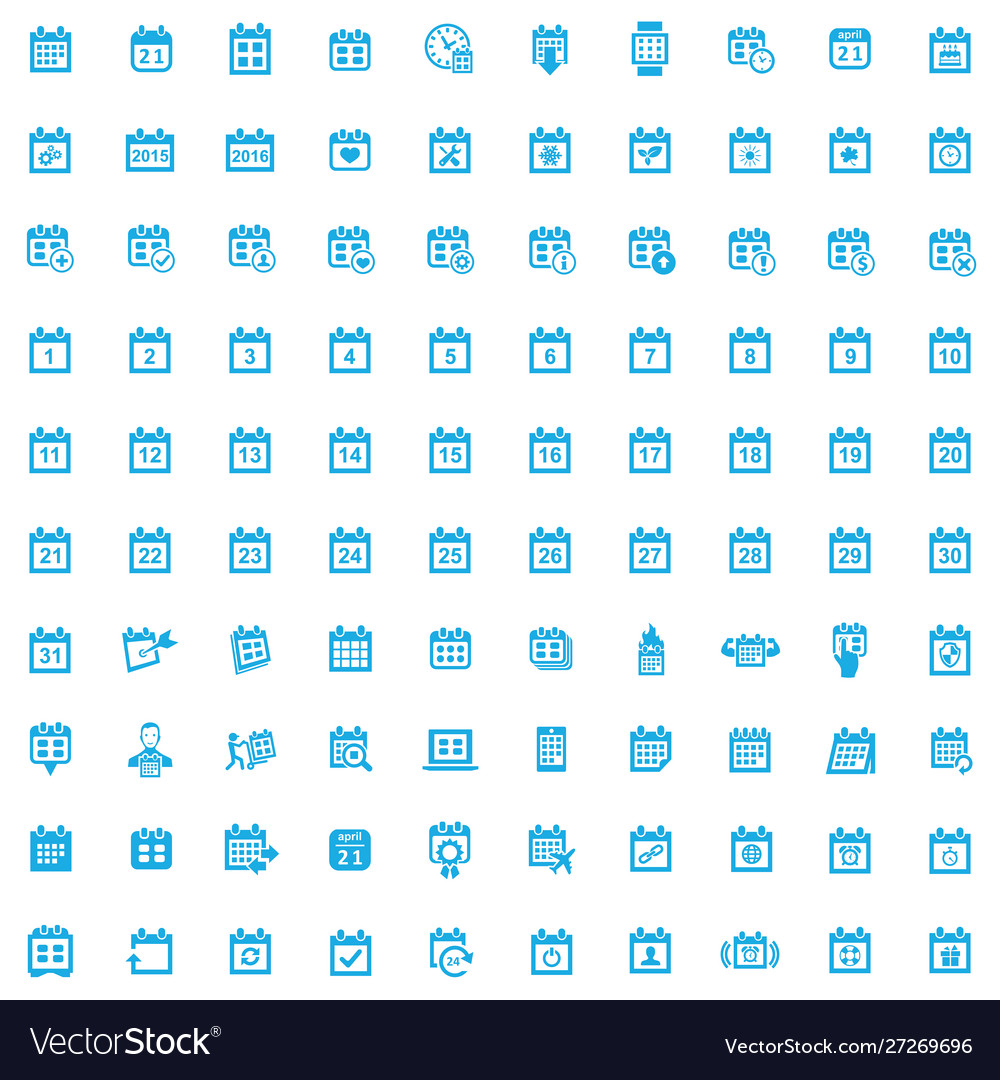 Calendar 100 icons universal set for web and ui