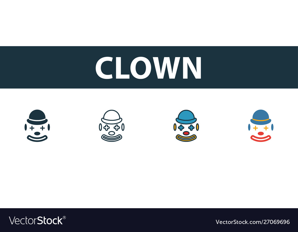 Clown icon set four elements in different styles vector image Clown icon set four elements in different styles