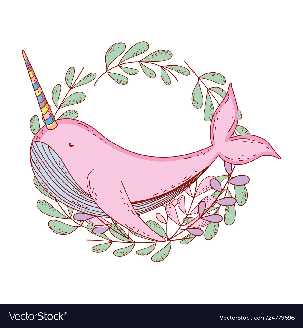 Cute Narval With Leafs Crown Royalty Free Vector Image Cute Narval With Leafs Crown Royalty Free Vector Image