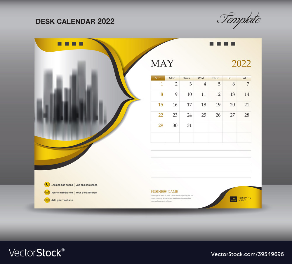 May-Calendar 2022 Template On Gold Background Vector Image