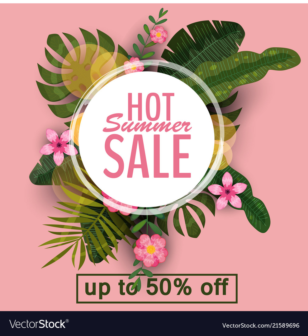 Sale summer banner poster with palm leaves vector image Sale summer banner poster with palm leaves