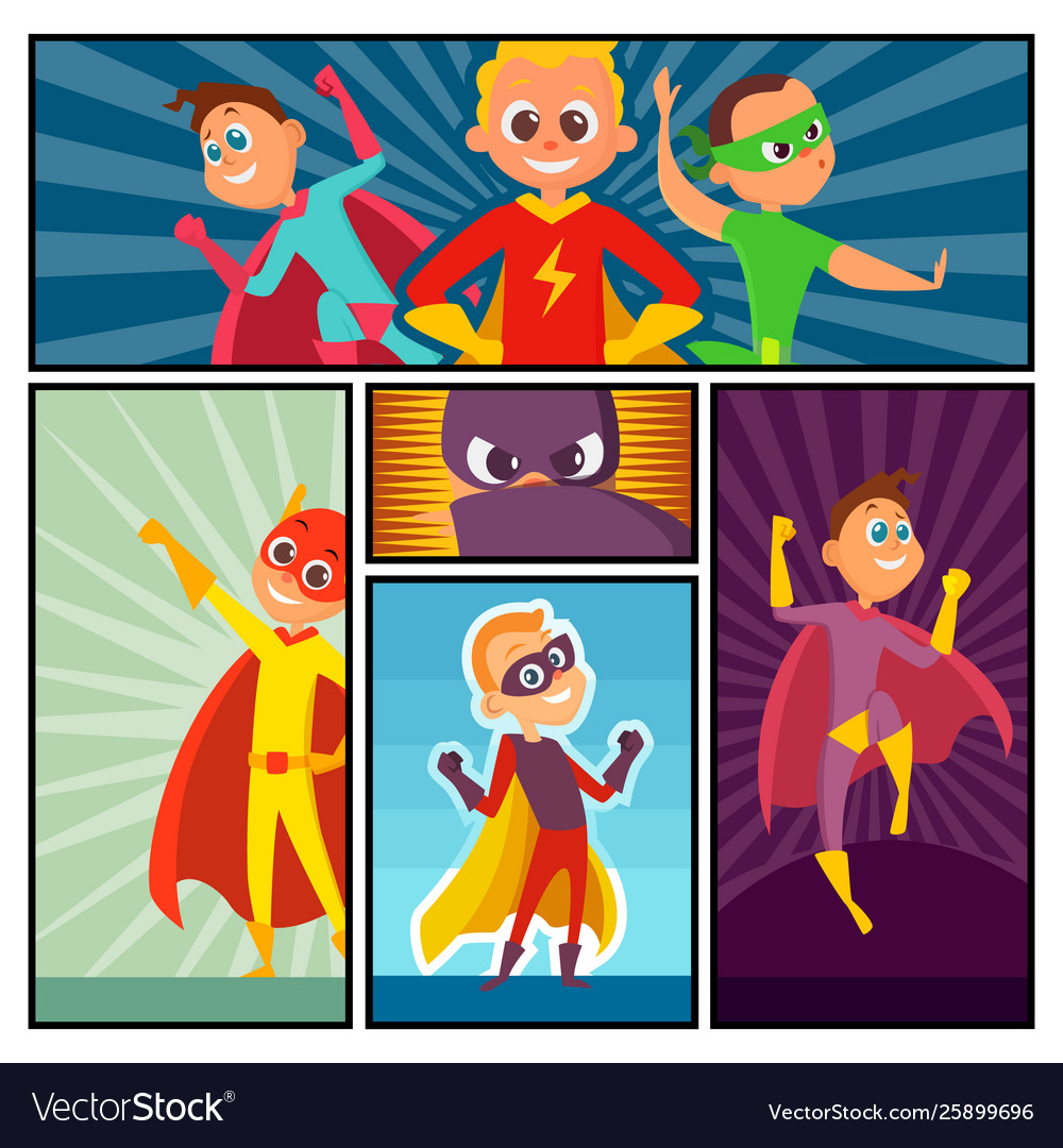 Superheroes Banners Kids Heroes Characters In Vector Image