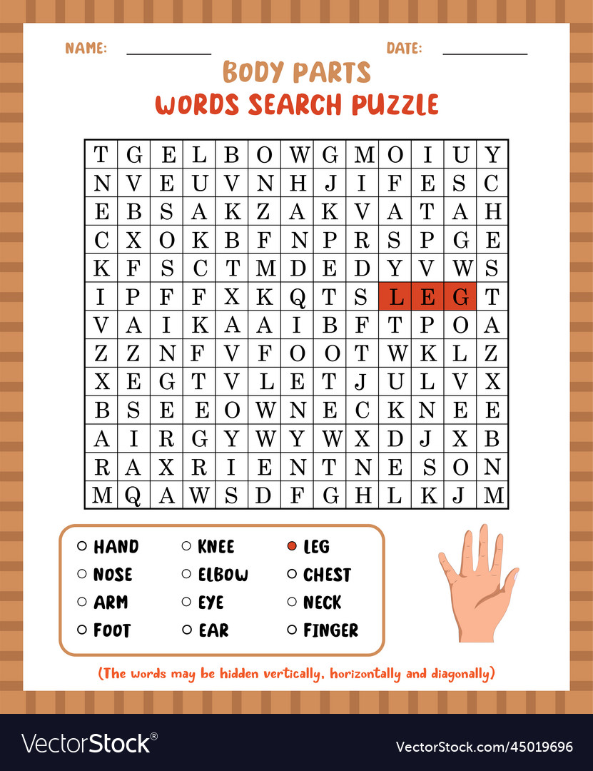 Word search game body parts search puzzle Vector Image