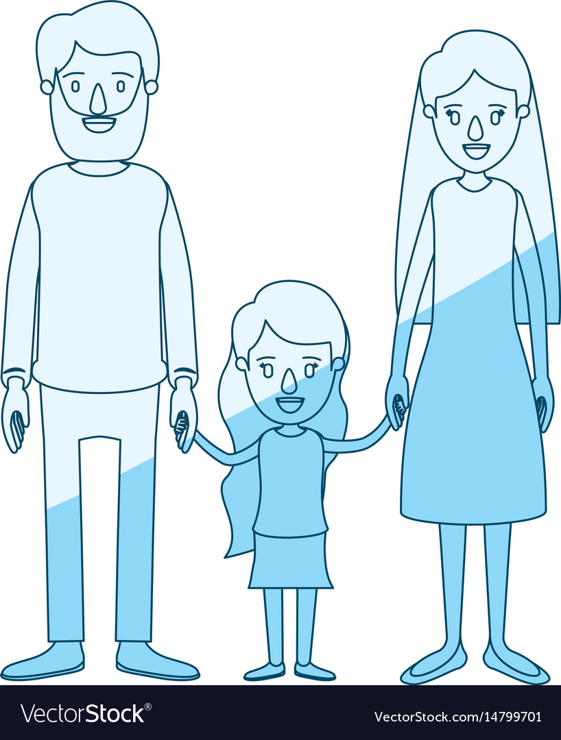 Blue silhouette shading caricature family