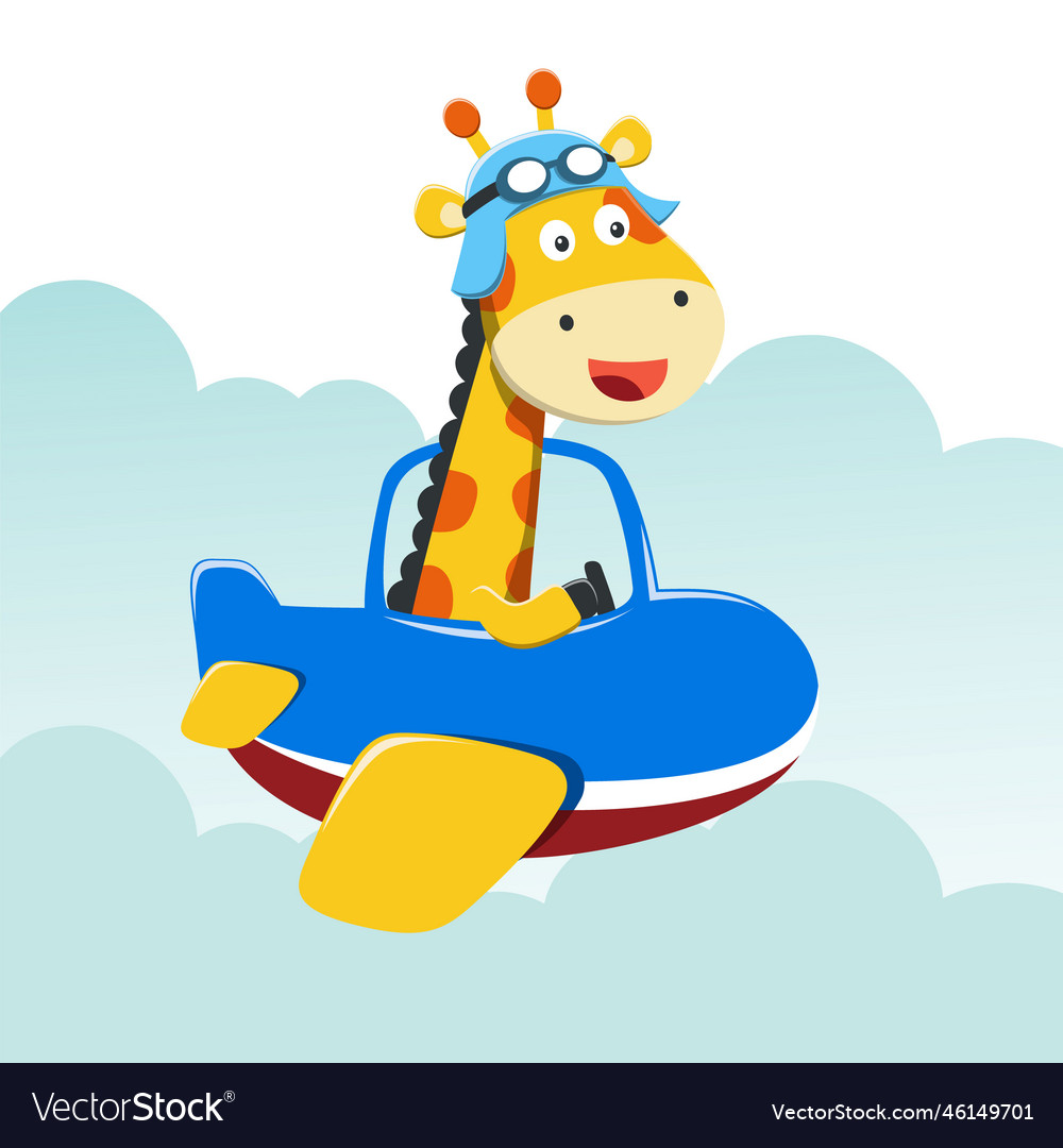 Cartoon of cute giraffe flying in an airplane Vector Image