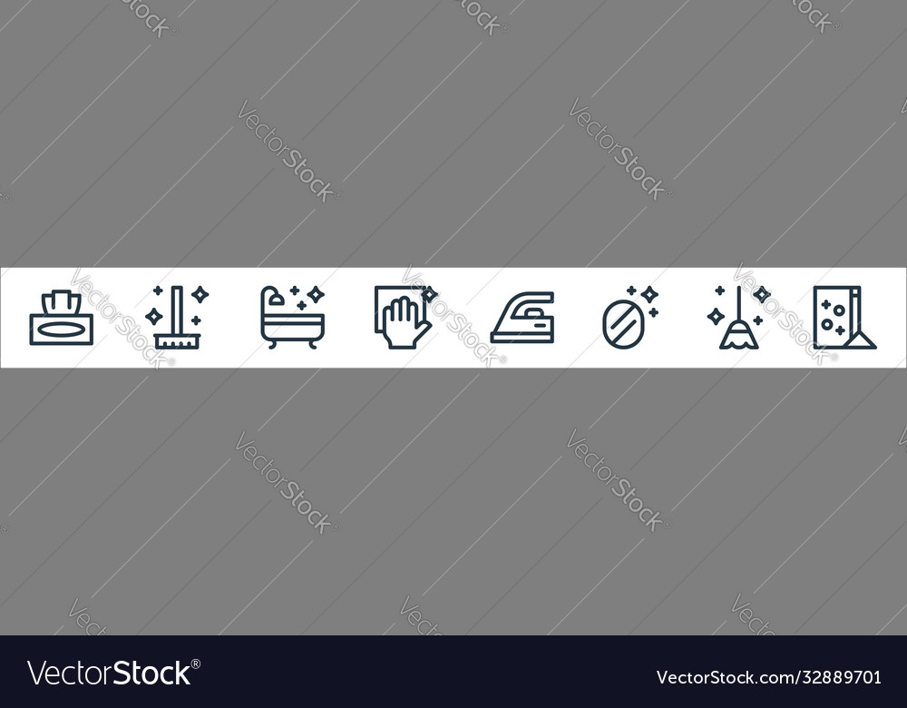 Cleaning line icons linear set quality vector image Cleaning line icons linear set quality