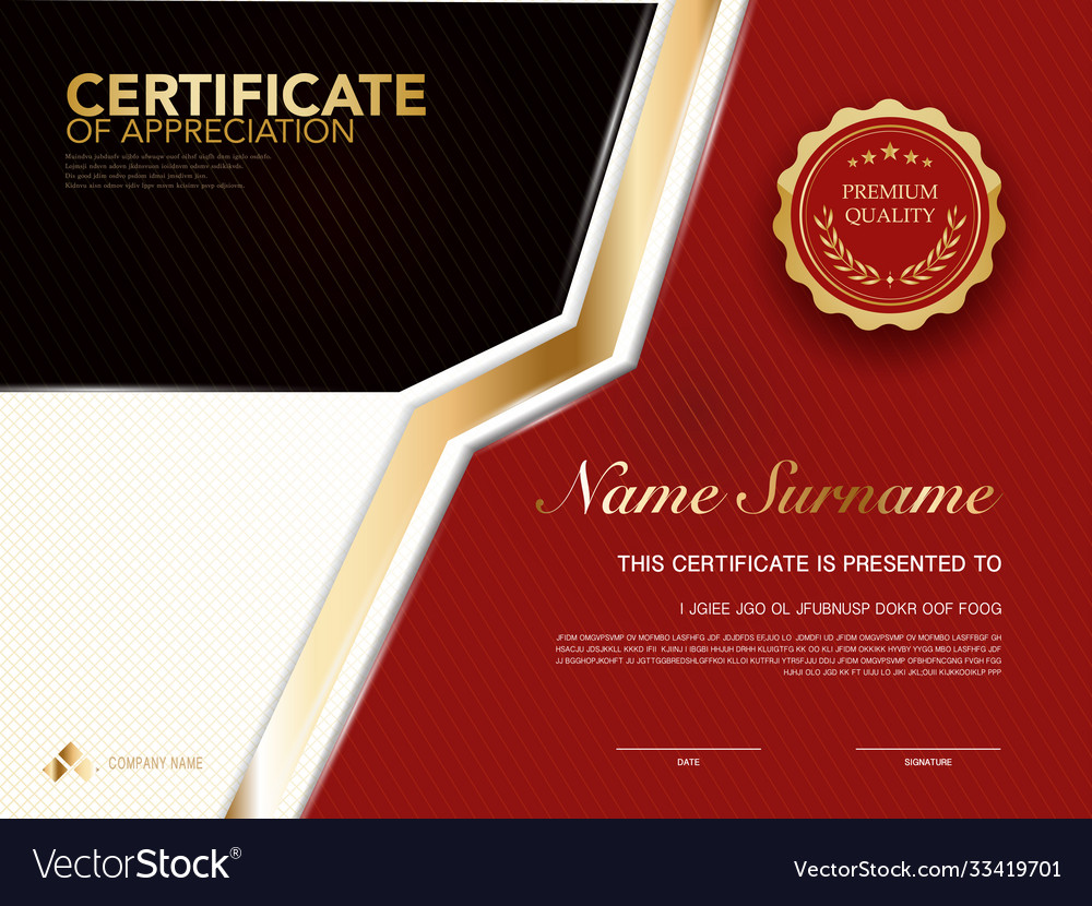 Diploma certificate template red and gold color Vector Image