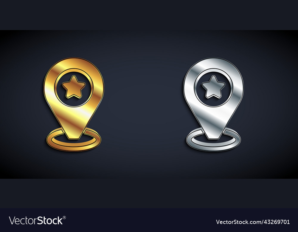 Gold and silver map pointer with star icon Vector Image Gold and silver map pointer with star icon