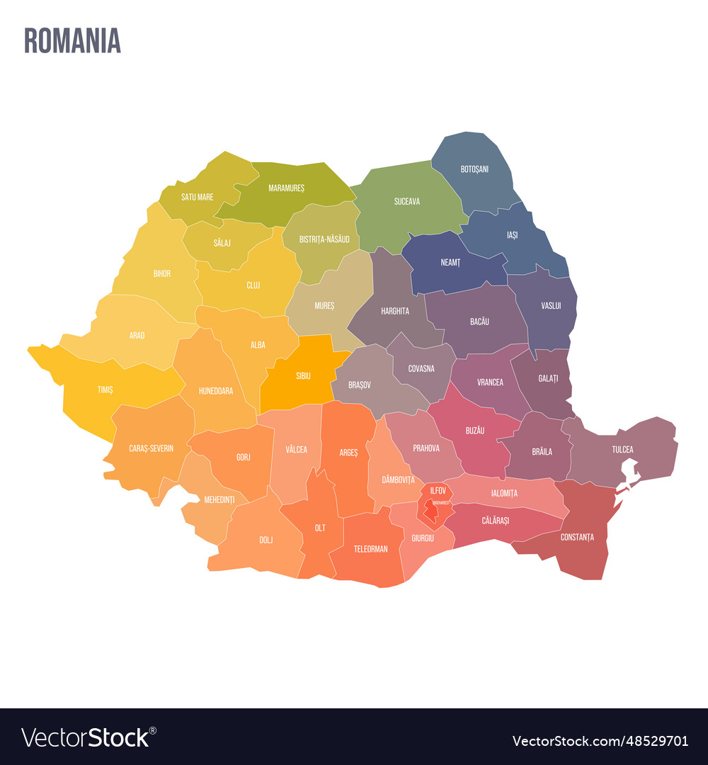 Romania political map of administrative divisions Vector Image