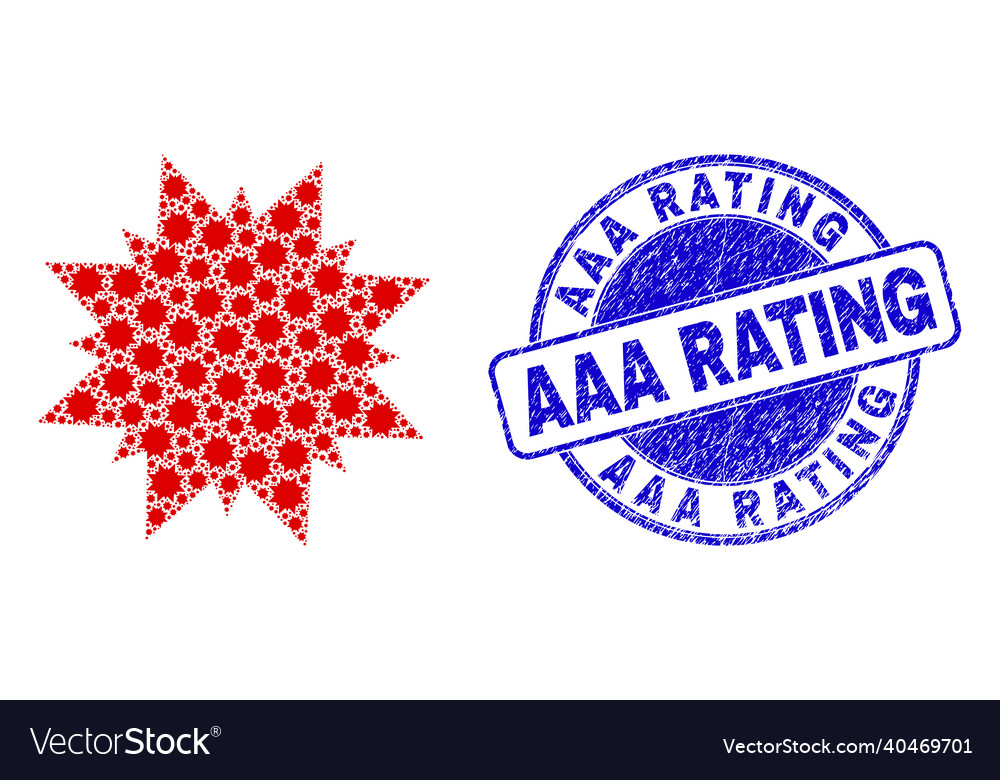 Rubber aaa rating badge and multi pointed star vector image Rubber aaa rating badge and multi pointed star