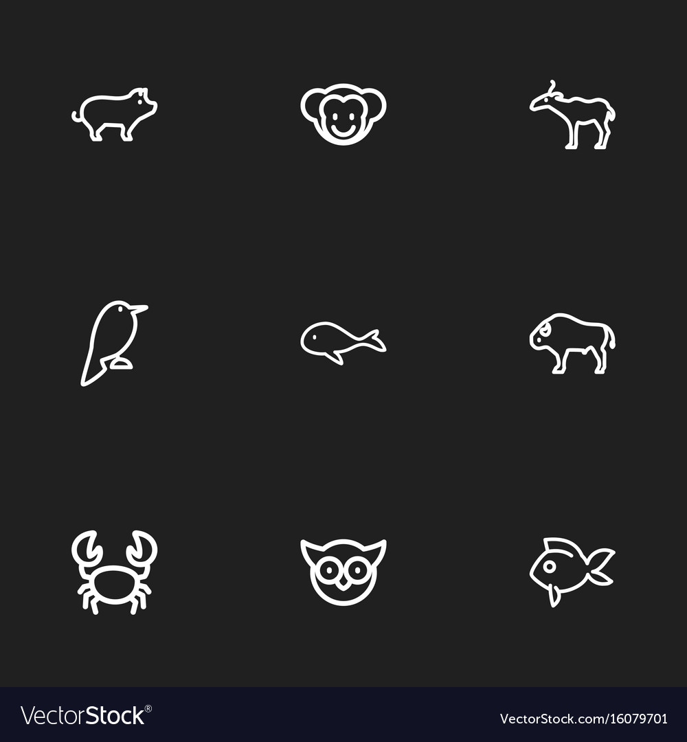 Set of 9 editable zoo outline icons includes