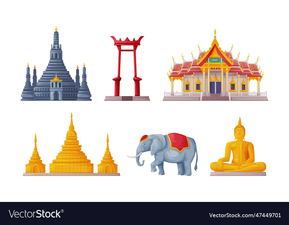 Thailand symbols and object with building vector image Thailand symbols and object with building