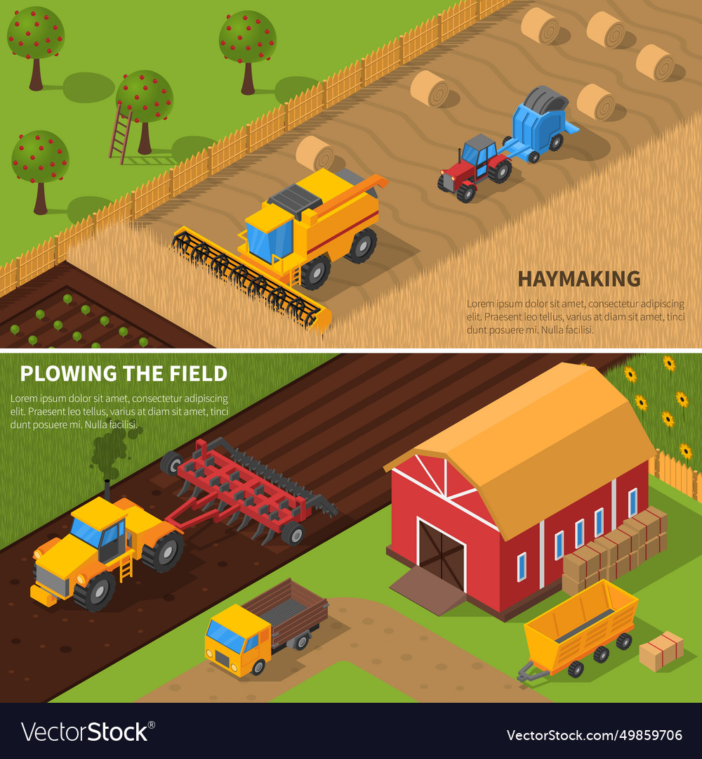 Landmaschinen isometrisches Bannerset vector image Landmaschinen isometrisches Bannerset