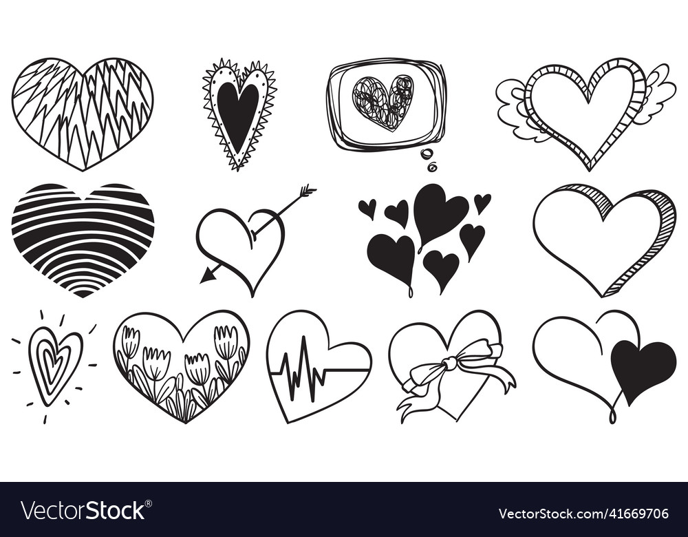 Black hand drawn hearts set Royalty Free Vector Image