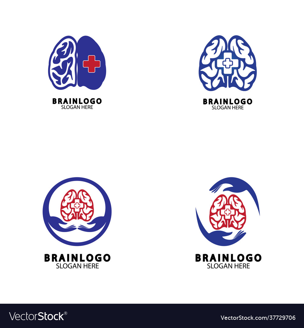 Brain logo designs concept health pulse