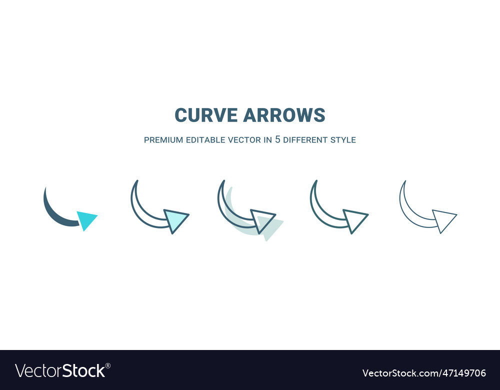 Curve arrows icon in 5 different style outline vector image Curve arrows icon in 5 different style outline
