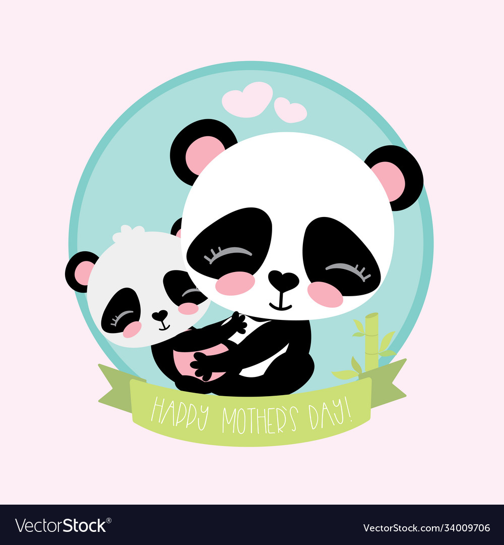 Cute and funny panda with little baby