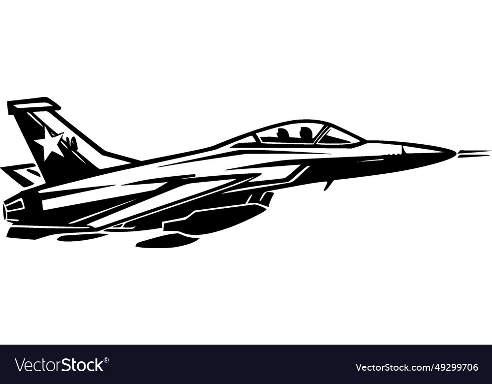 Fighter jet - black and white isolated icon