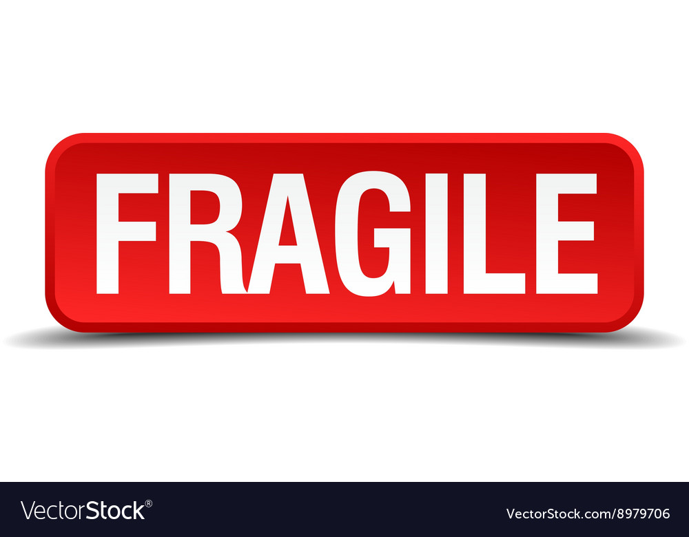 Fragile red 3d square button isolated on white