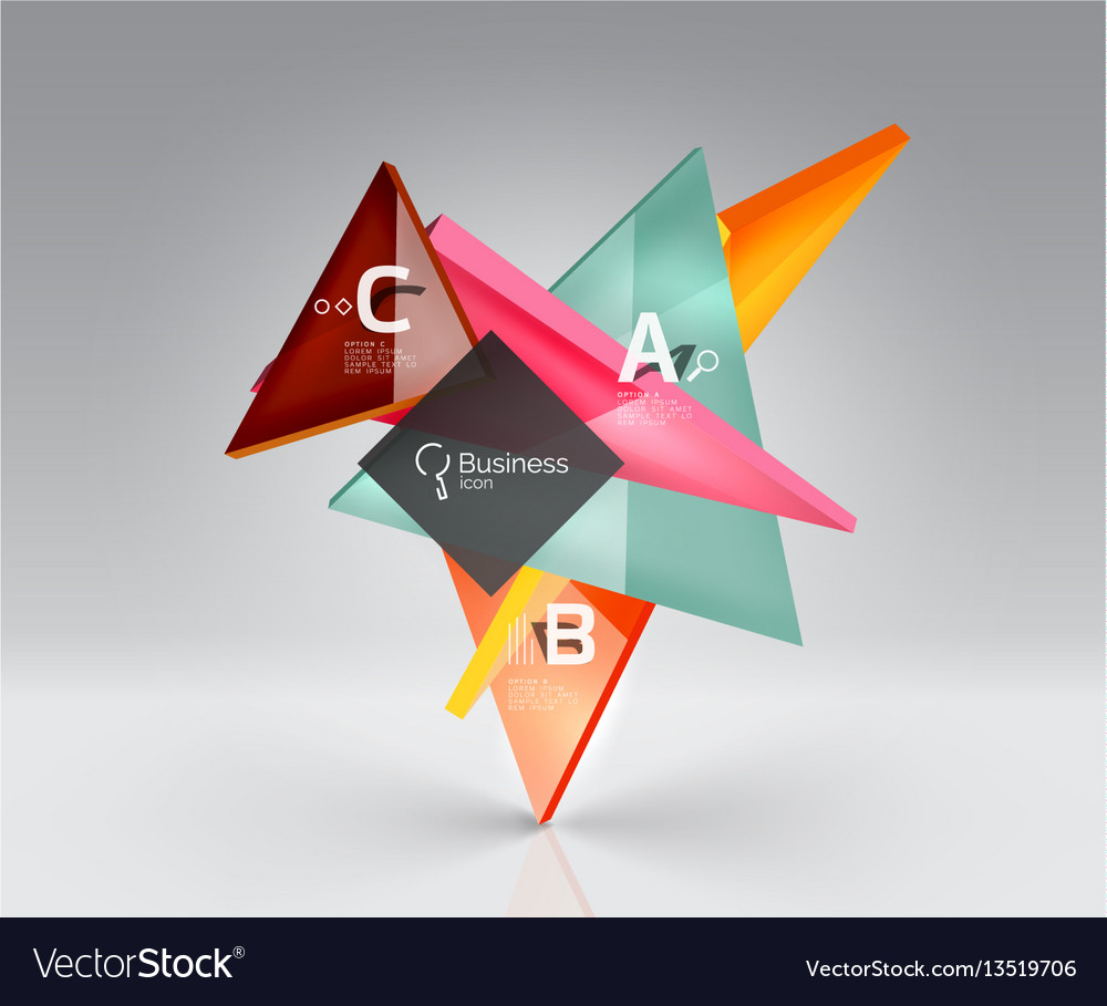 Glossy glass translucent triangles on 3d empty