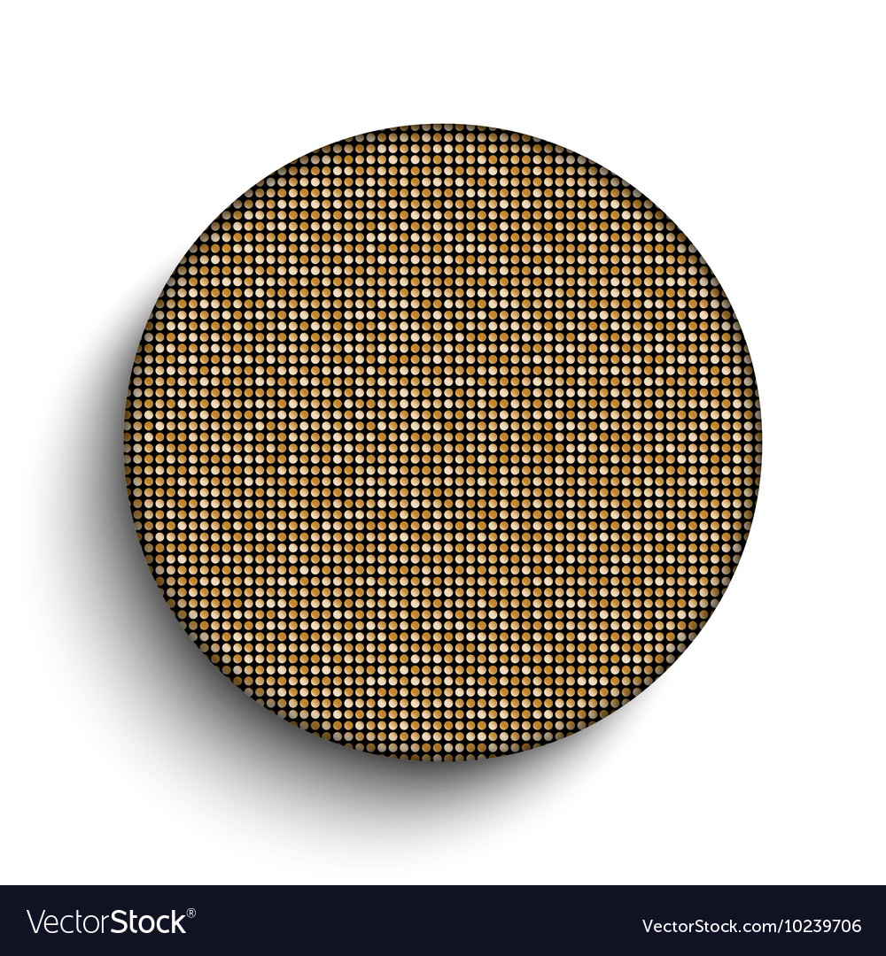 Gold sequin circle button on white background