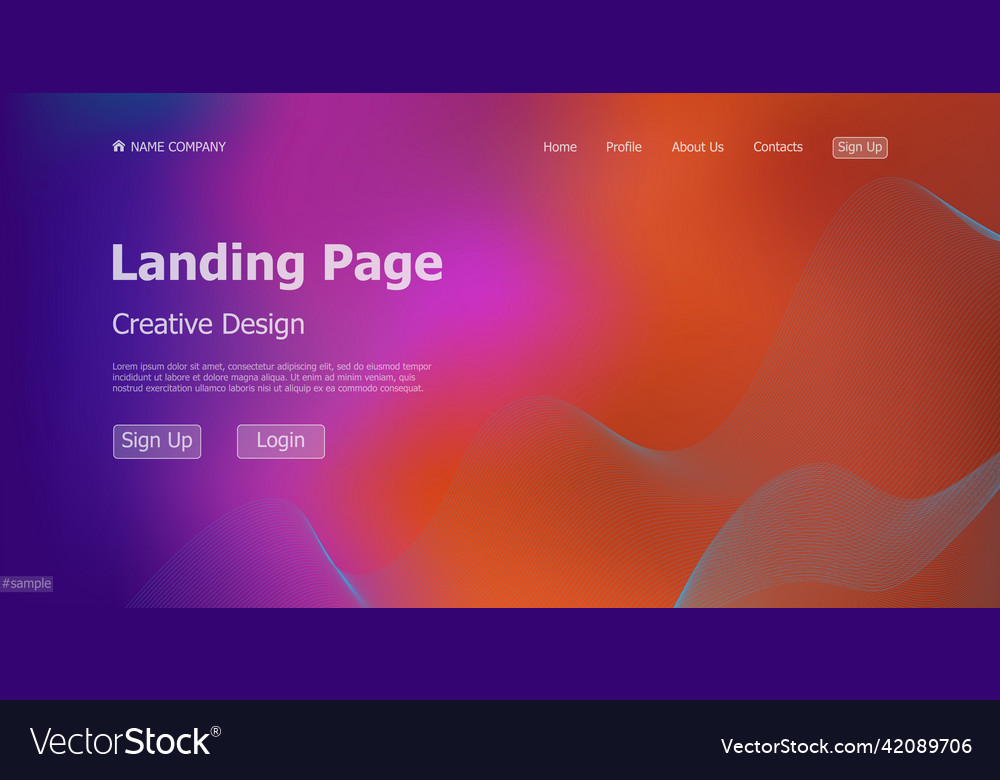 Gradient colorful web template landing page Vector Image Gradient colorful web template landing page