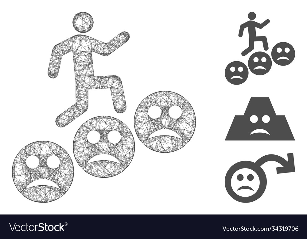Man steps sad smiles polygonal web mesh