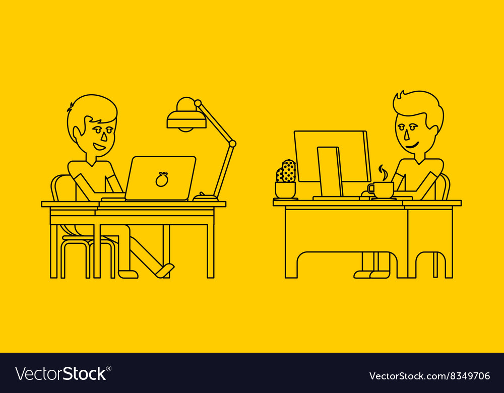 Man work with computer design flat